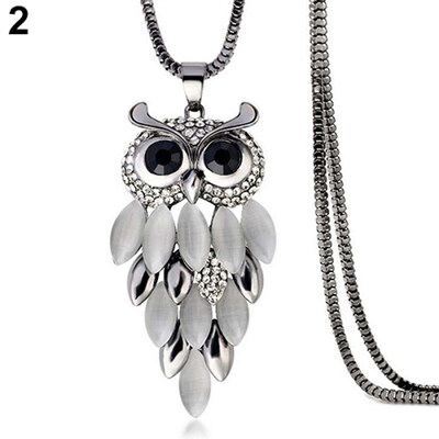 

Womens Lovely Owl Pendant Rhinestone Long Sweater Box Chain Necklace Jewelry