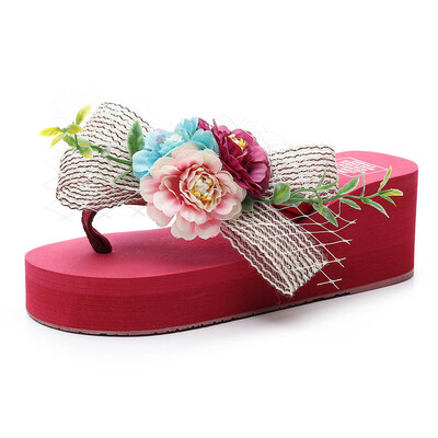 

Rose Women Girls Floral Wedges Bohemian Style Flip Flops Sandals Slippers Beach Shoes