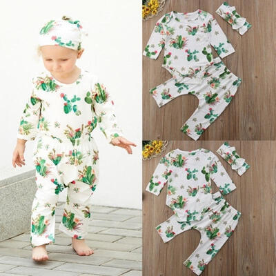 

3pcs Newborn Cactus kids Girl Boy Baby Romper Top Long Pants Bodysuit Outfits Set 0-24M