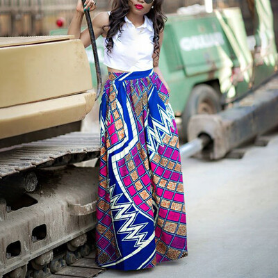 

Womens Retro Maxi Skirt Ethnic Printed Beach Baggy Casual High Waist Skirt