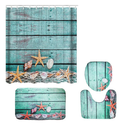

4Pcs 3D Digital Printing Mats Bath Mat Shower Curtain Toilet Cover Pedestal Mat Summer Turtle Octopus Starfish Pattern Mats Kit