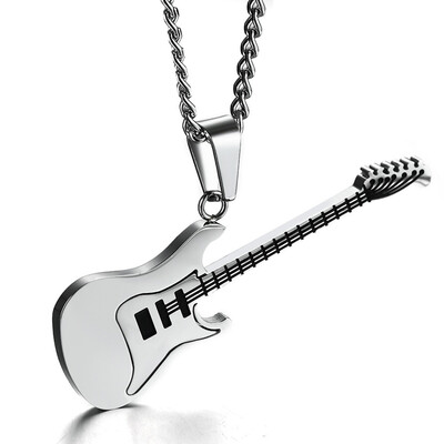 

Black Gold Color Stainless Steel Pendant Chain Hip Hop Rock Jewelry Guitar Necklace For Men Women Music Lover Gift