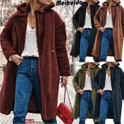 

Fashion Luxury Womens Teddy Bear Feel Oversized Faux Fur Long Casual Coat