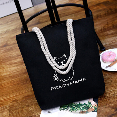 

Hot Fashion Letter Print Canvas Tote Bag Shoulder Handbag With Hemp Ropes for Women Girls