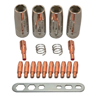 

19PCS 25AK MIGMAG Welding Nozzle Contact Tips 08x28mm M6 Gas Connector Holder Set