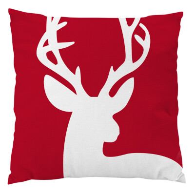 

〖Follure〗Red Vintage Christmas Linen Pillow Case Xmas Deer Cushion Cover Home Decor