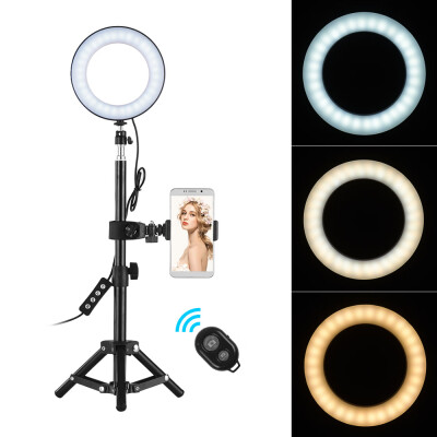 

6 Inch Desktop Portable Selfie LED Ring Light 3000-6000K 3 Light Modes & Dimmable Brightness with Tripod Stand Wireless Remote Con