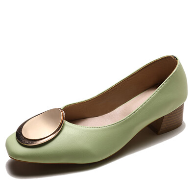 

Single Shoe Girl Summer Square Square Head Thick-heeled Evening Shoes
