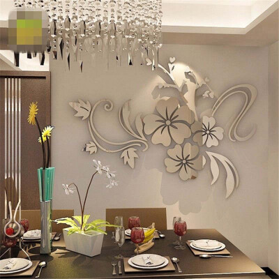 

Gobestart 3D Mirror Floral Art Removable Wall Sticker Acrylic Mural Decal Home Room Decor