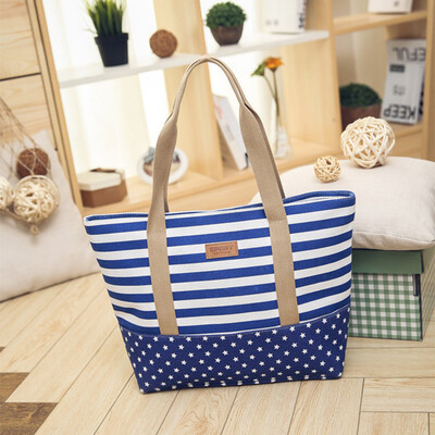 

Tailored Womens Striped Shoulder Bags Capacity Women Canvas Bags Size Large RD