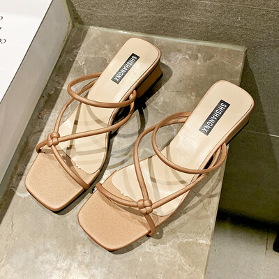 

Rough-heeled Two-Wear LadiesSandals Summer Fairy Wind Mid-heeled Slippers&Evening Shoes