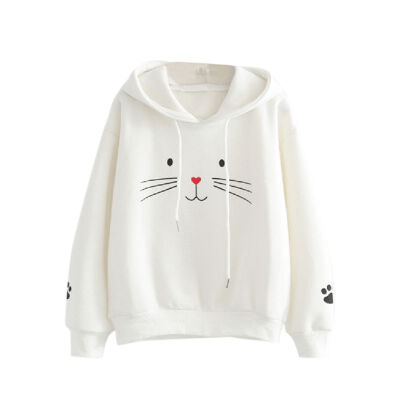 

Women Plus Velvet Warm Plus Size Cute Cat Print Pullover Hoodie Long Sleeve Casual Winter Autumn Loose Tops