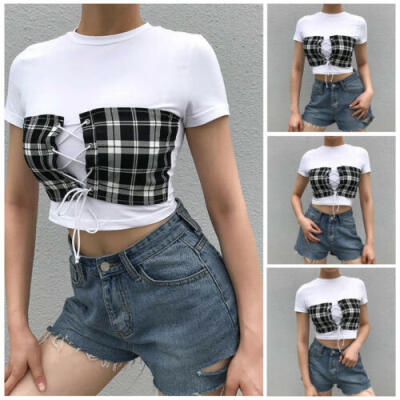 

Women Slim Camisole Crop Top Tank Tops Casual Fashion Print Short Sleeve T-Shirt