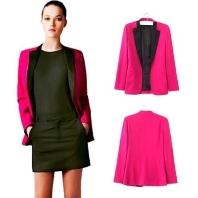 

Women Casual Candy Coloured Blazer long sleeve Suit Jacket Rose Red tym