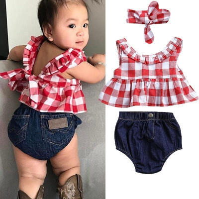 

3x Newborn Toddler Baby Girl Clothes Romper BodysuitHeadband Sunsuit Outfit Set 0-3 Years