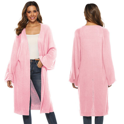 

Knit Loose V-neck Long-sleeved Solid Color Sweater Loose Casual Lantern Sleeve Cardigan Coat