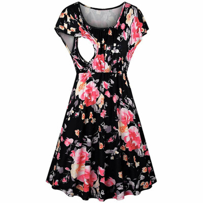 

Pregnant Women Summer Solid Color Floral Dress Dresses Breastfeeding Nursing