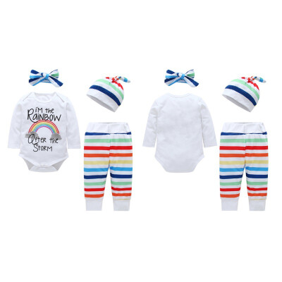 

Baby Clothes Set 2019 New Autumn Kids Clothes Boys Girls Long Sleeve Print TopPantHatHeadband 4pcs Suit Baby Clothing