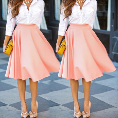 

Women Vintage High Waist Stretch Skater Flared Pleated Swing Skirt Dress