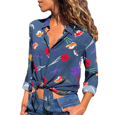 

Nomeni Womens V Neck Floral Print Button Down Long Sleeve T Shirts Casual Blouses Tops