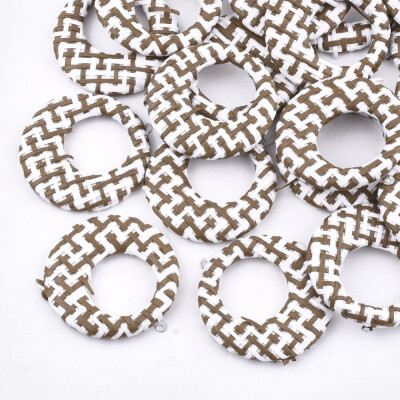 

Handmade Raffia Woven Pendants with Iron & Aluminum Findings Flat Round Platinum Camel 435x405x5mm Hole 12mm