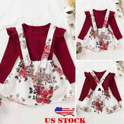 

Newborn Baby Girls Autumn Long Sleeve Tops Floral Skirt 2Pcs Outfit Clothes Set
