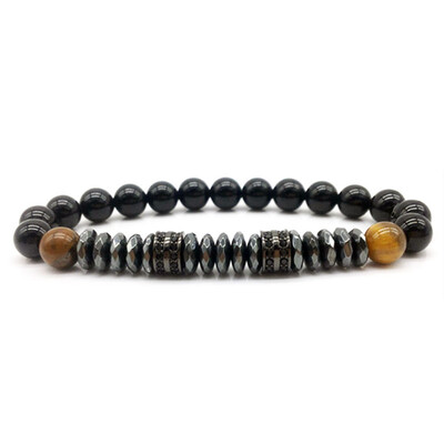 

Men Bracelet 8mm Gray Stone With Pave Cz Crown & Tubes For Men Macrame Bracelets Jewelry Gift