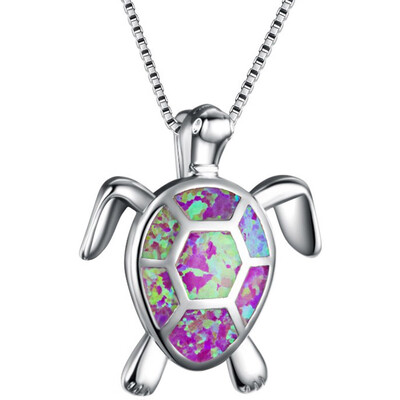 

Beautiful Blue Opal Silver Plated Turtle Necklace Silver Chain Collarbone Chain Sweater Chain