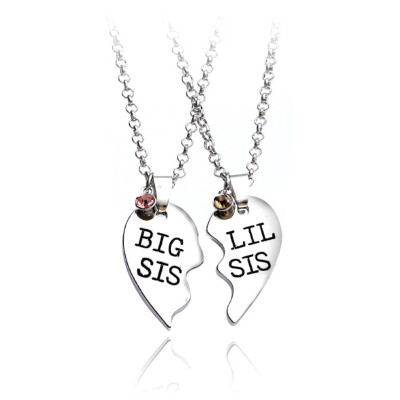 

2Pcs Set Broken Heart Pendant Best Friends Big Sisters Little Sister Sterling Silver Rainbow Rhinestone Necklace Jewelry Set