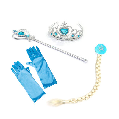 

4PcsSet Princess Accessories Crown Wig Gloves Magic Wand Cosplay Toy Set for Kids Dress Party Girl Gifts