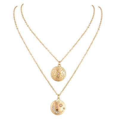 

2018 Double Gold Layered Chain coins Necklace Hammered Disc Round Sequin Coin Necklace Bridal Jewelry Gift