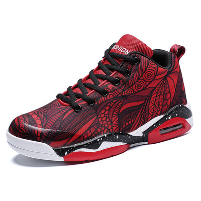 

Running shoes couple models Korean version of the trend air cushion graffiti colorful shock absorption basketball shoes men