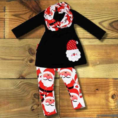 

Boutique Toddler Kids Baby Girl Santa Claus Tops Dress Pants Legging Clothes USA