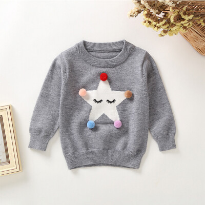 

Toddler Infant Baby Girls Boy Hair Ball Five-Pointed Star Sweater Tops