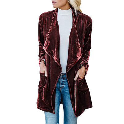 

2019Women Loose Long-sleeved Outerwear Solid Color Long Cardigan Plush Warm Coat