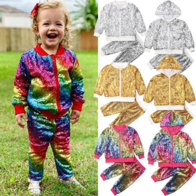 

US Toddler Kids Baby Girl Fall Clothes Sequins Pullover Tops Jacket Pants Outfit