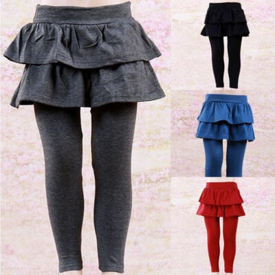 

Kids Girls Warm Cute Cake Culottes Leggings With Ruffle Tutu Skirt Pants
