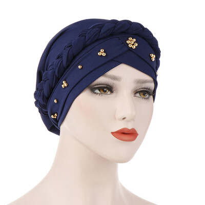 

Women Turban Hijab Cap Solid Color Cotton Bandanas Beaded Beanie Hat Chemo Cap For Hair Loss Accessories Gifts