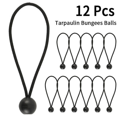 

12PCS TARPAULIN BUNGEES BALL BLACK SHOCK ELASTIC BUNGEE TIE LOOP CORD TENT New