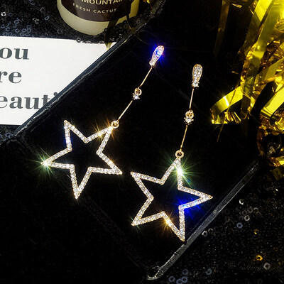 

2019 Hot Sale Womens Fashion Crystal Earrings for Women Long Statement Five-pointed Star Dangle Drop Earrings Jewelry Brincos