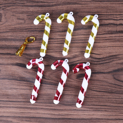 

6PcsSet Hanging Candy Stick Mini Cane Christmas Pendants Mini Crutch Xmas Tree Hanging Ornaments Holiday Party Decorations