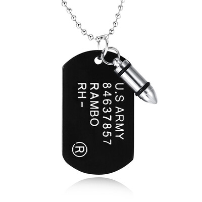 

Sale Men Military Army Bullet Pendant Necklace Dog Tags Male Chain Pendant Necklace Jewelry Gift Drop Shipping