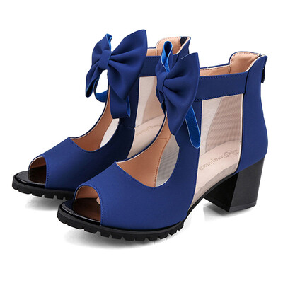 

Rose Womens Ladies Flock Bowknot Tulle Square High Heels Sandals Roman Shoes