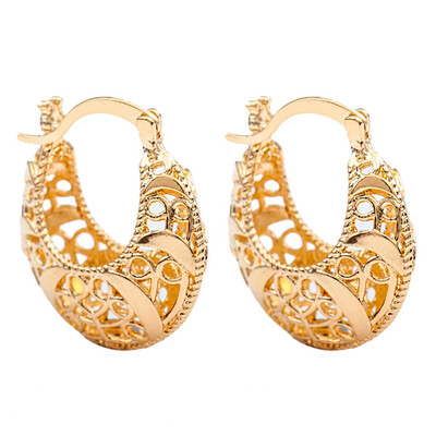 

U Shape Hoop Earrings Gold Color Hollow Flower Earring Round Circle Ear Jewelry Accessories For Women Gift