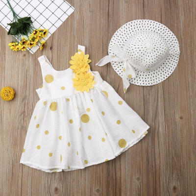 

Toddler Newborn Girls Cotton Princess Flower Dot Dress Baby Kids DressesSunhat