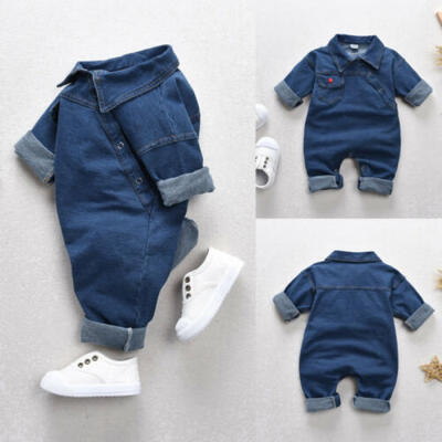 

US Newborn Kid Baby Boy Girl Denim Romper Bodysuit Jumpsuit Clothes Outfits 0-2T