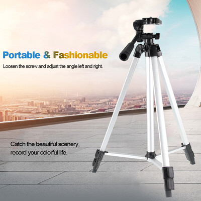 

JF-3110 45-130cm Aluminum Alloy Tripod Portable Lightweight Travel 3-sections Stand wPhone Holder 14" Screw Hole for Projector