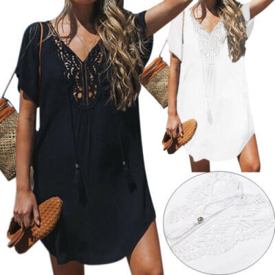 

US Sexy Women Lace Crochet Bathing Suit Bikini Swimwear Cover Up Beach Dress Top