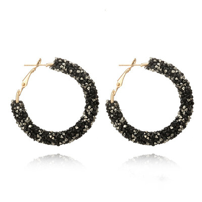 

EK711 Bohemian Luxurious Crystal Rhinestone Beads Geometric Hoop Earrings For Women Jewelry Gold Color Shiny Circle Earrings