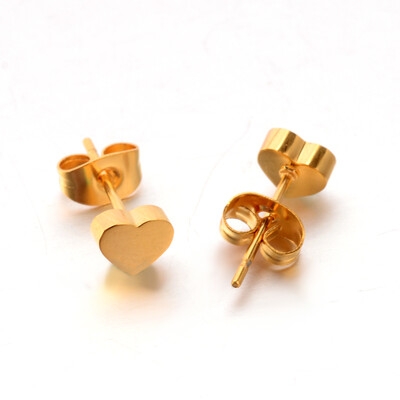 

304 Stainless Steel Ear Studs Heart Golden 5x6mm Pin 08mm
